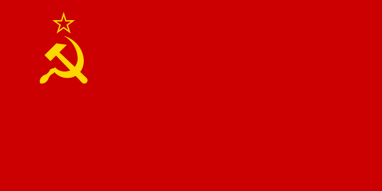 Red flag with hammer and sickle, symbol of Soviet industrial state