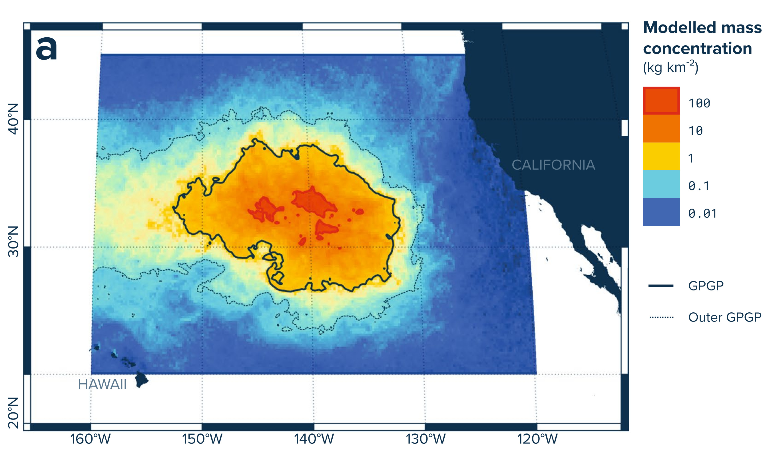 Massive accumulation of microplastics in the Pacific Ocean between Hawaii and California