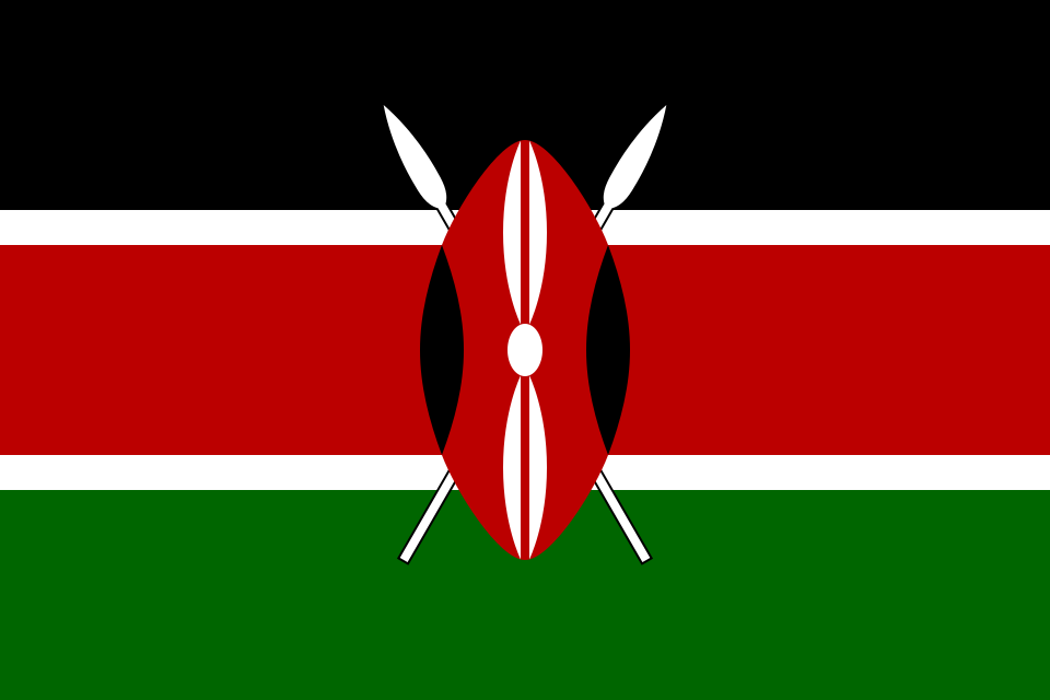 The flag of Kenya, representing the East African nation experiencing deadly seasonal floods and mudslides.
