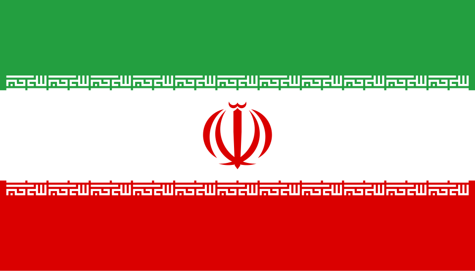 Flag of Iran - three horizontal stripes of green, white, and red with national emblem
